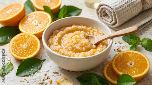 Spiced soup with lemon slices and spoon