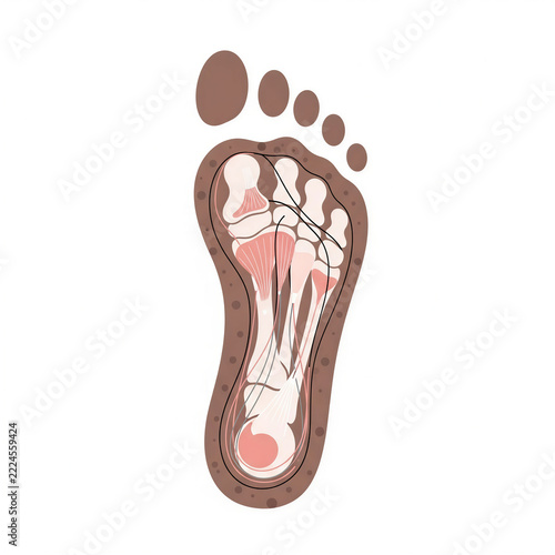 Foot sole anatomy diagram illustrating muscles and bones in detail  