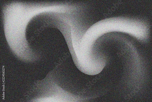 Abstract grainy gradient illustration. Monochrome graphite wallpaper with soft noise effect, vortex waves and swirls contrast pattern. Ambient shadow grunge texture with grimy dust and flow shapes.