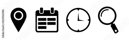 Set of ui interface icons for location, calendar, time, and search