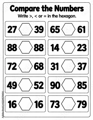 Kids Math Compare Numbers Worksheet Printable Activity Template