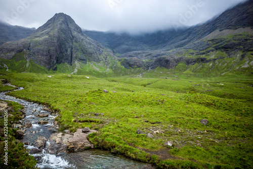 Fairy Pools and the Cuillin mountain range on the Isle of Skye Scotland