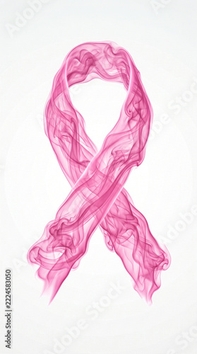 Pink smoke formed into awareness ribbon