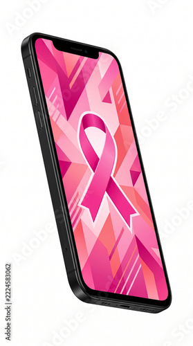 Smartphone displays breast cancer awareness ribbon
