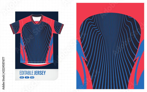 Navy Blue and Red Soccer Jersey with Geometric Lines
