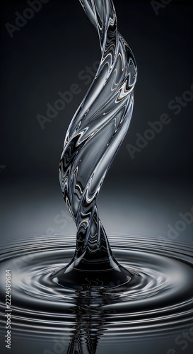 Dynamic swirls of water forming an abstract liquid spiral against a dark background