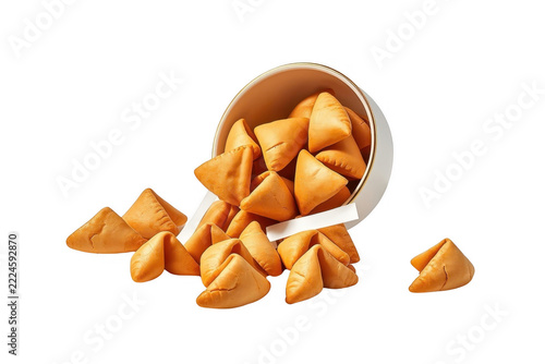 Fortune cookies spilling from a bowl with messages