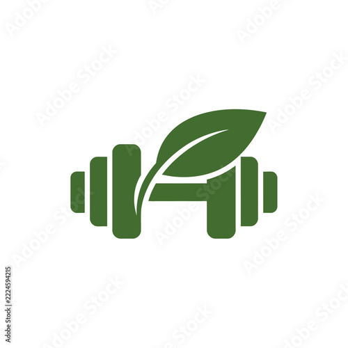 Green Dumbbell with Leaf Symbolizing Fitness and Nature