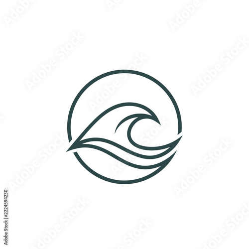 Minimalist wave logo design in circular frame