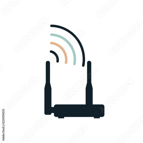 Wireless Router with Signal Waves and Connectivity Symbol