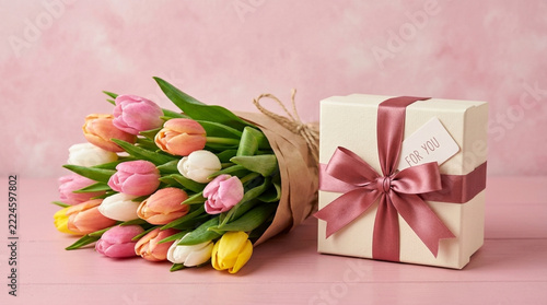 Beautiful Spring Tulips Bouquet with Gift Box and For You Tag Perfect for Celebrations Mothers Day Valentines Day and Gifts