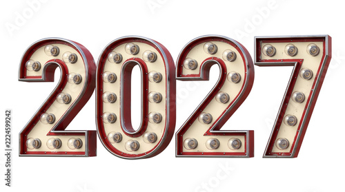 Vintage Marquee Light Bulb 2027 Numbers in Red Frame for New Year