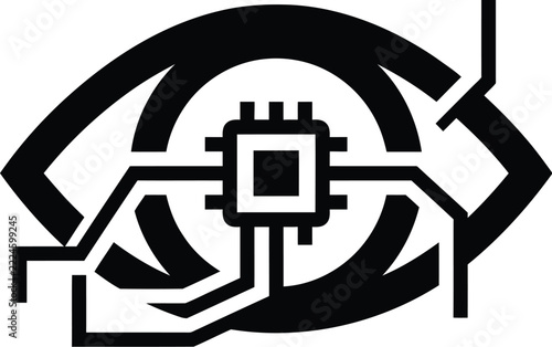 Minimalist vector illustration of futuristic eye with microchip for tech innovation branding