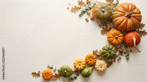 Autumn pumpkins and flowers garland decoration