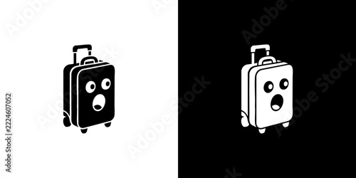 Surprised Travel Suitcase Icon Set with Shocked Facial Expression