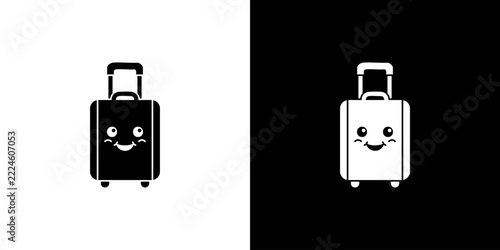 Happy Smiling Suitcase Characters in Black and White Contrast