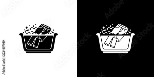 Hand Washing Clothes in Basin Icon - Laundry and Cleaning Symbol
