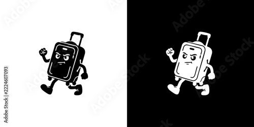 Furious Running Suitcase Character Monochrome Icon Design