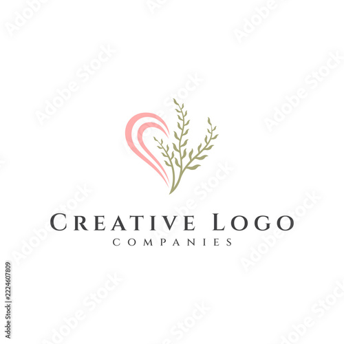 Heart And Floral Leaves Logo Template
