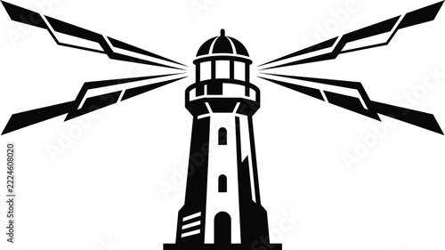 Minimalist black and white lighthouse vector illustration for travel and maritime branding