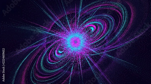 Cyber Neon Stellar Burst Pointillism Supernova Cosmic Background with Glowing Particle Dotwork Texture for Album Covers Web Design Graphics