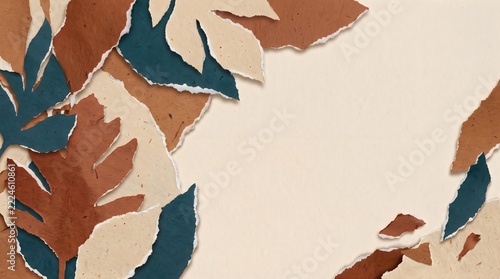 Abstract Autumn Leaves Collage Background Featuring Torn Paper Texture In Warm Earthy Tones