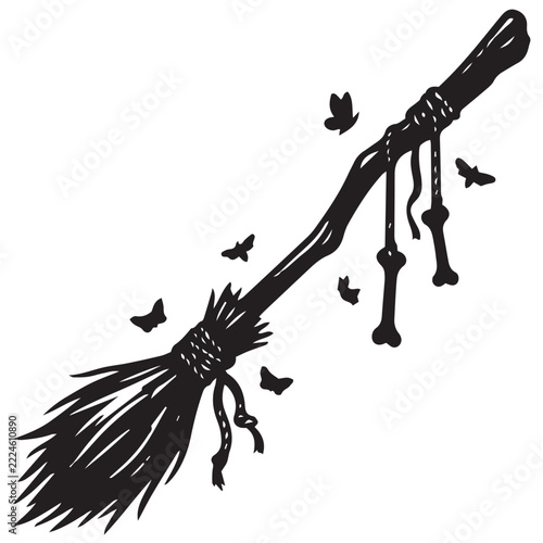  rustic Halloween broom tied with twisted twine