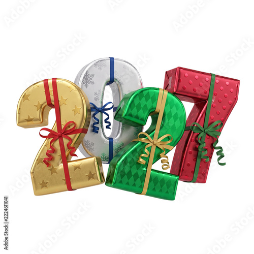 Colorful Gift Wrapped 2027 Numbers with Ribbons for Holiday Season