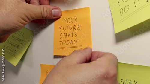 YOUR FUTURE STARTS TODAY Message on an Orange Sticky Note