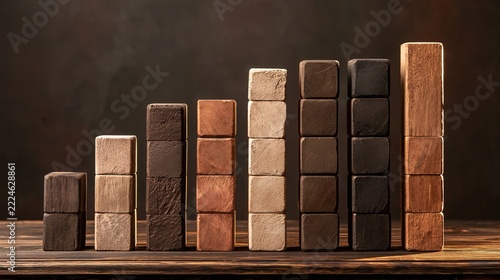 Business Growth and Financial Progress Concept Wooden Blocks Set