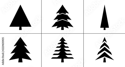 Christmas tree silhouettes set with fir and pine shapes for holiday design