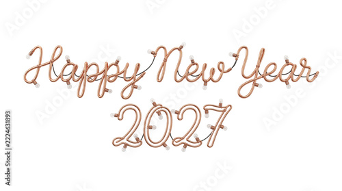 Happy New Year 2027 Script Lettering Made of Festive String Lights
