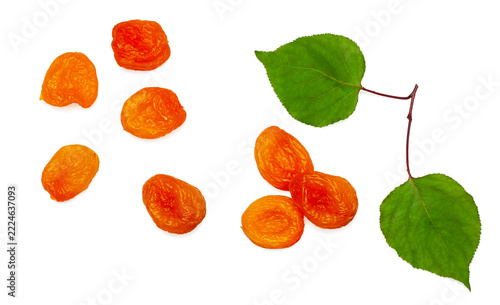 Dried apricots isolated on white background, contour
