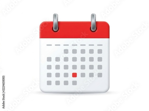 Red and white calendar icon with a marked day for planning and scheduling