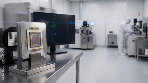 Event based vision sensor die detecting microsecond contrast changes in optical laboratory cleanroom for high speed computer vision