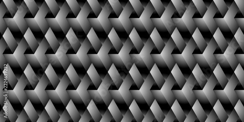 Monochrome geometric diamond grid pattern background with dark shadow vector illusion.