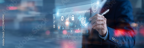 Cybersecurity Specialist analyzing Biometric security on digital screen. verifying identities, protecting access, monitoring authentication, preventing threats, strengthening digital security