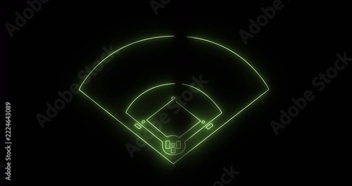 Displaying neon green baseball diamond glowing on black canvas, showing plate and mound, bases