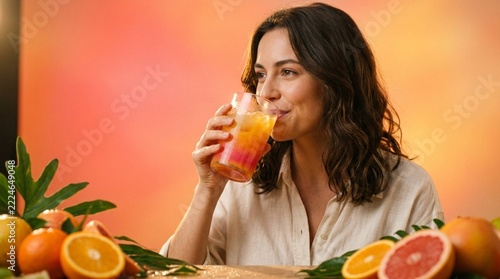 young woman with orange juice