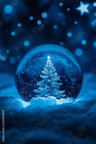 Christmas Tree Inside Snow Globe with Bokeh Background Illustration