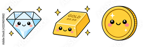 Diamond illustration gold bar illustration coin illustration