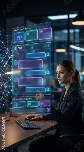 Businesswoman using advanced technology for communication in office setting