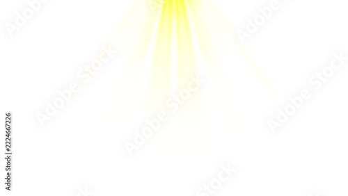 Yellow sun rays bursting from above a bright light effect for graphic design and advertising isolated on a clean white background