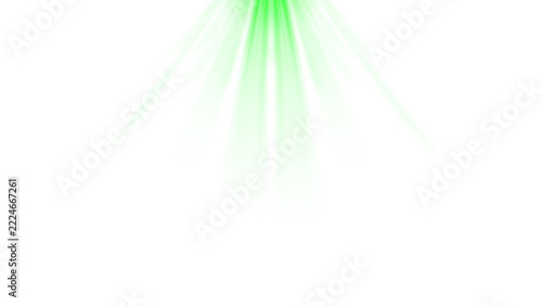 Green light rays emanating from above abstract spotlight effect for design and technology backgrounds isolated on white background