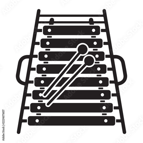 Black and white xylophone musical instrument with mallets
