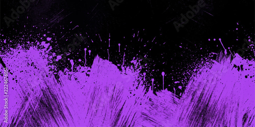 Abstract purple paint splash and brush strokes on a black textured background, conveying a sense of chaotic creativity and artistic expression.
