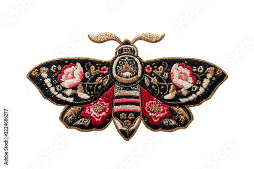 Moth patch embroidered floral wings design