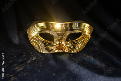 Golden Mirrored Venetian Masquerade Men’s Mask on Black Fabric
