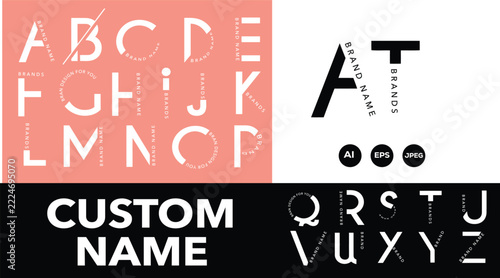 Alphabet typography collection featuring modern minimalist letter logos with creative geometric shapes and clean lines