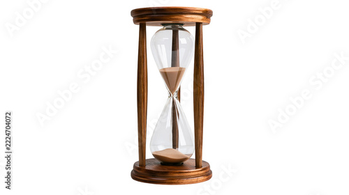 Fotografie Isolated traditional wooden hourglass with flowing sand representing passing of